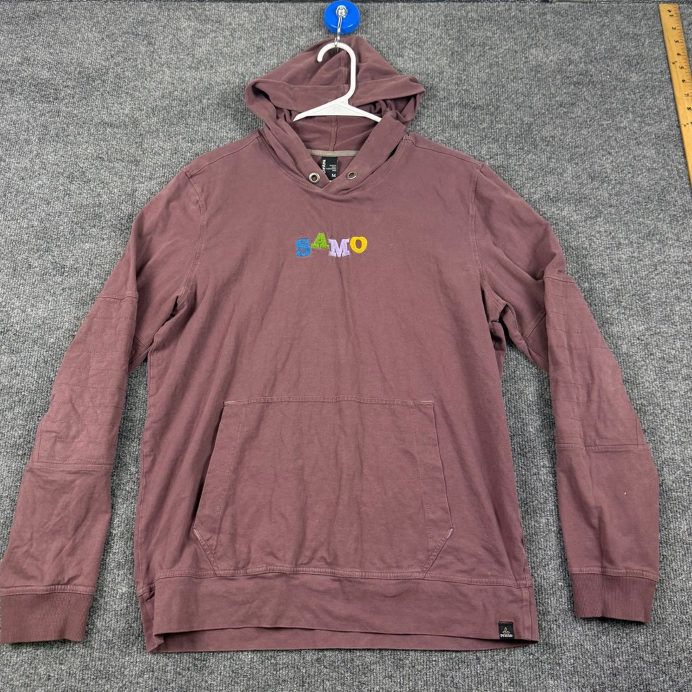 Prana SAMO Embroidered Hoodie Mens Medium Purple Long Sleeve Pullover Sweatshirt - Picture 1 of 7